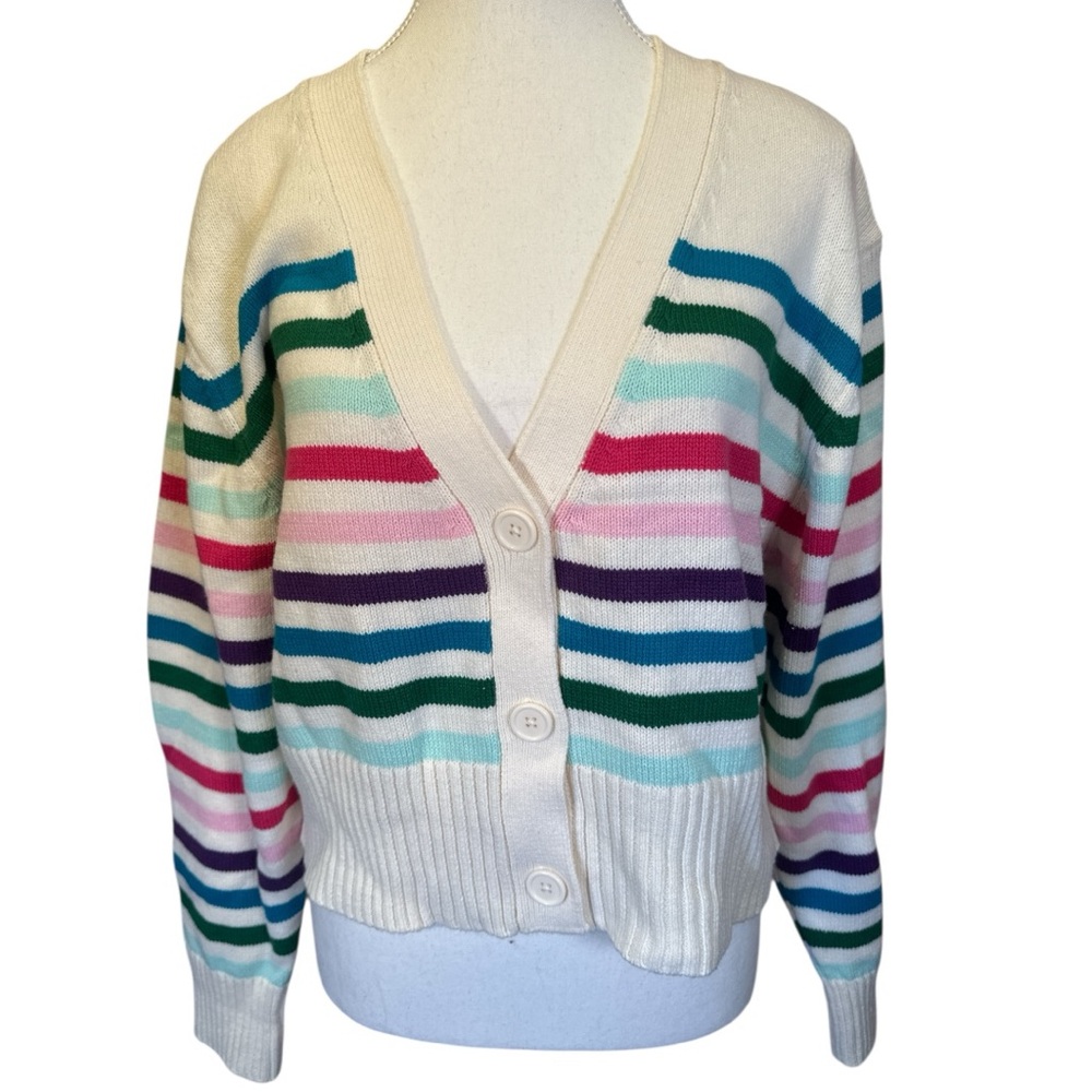 Requirements NWT Cream Multicolor Striped Cardigan - Picture 4 of 10
